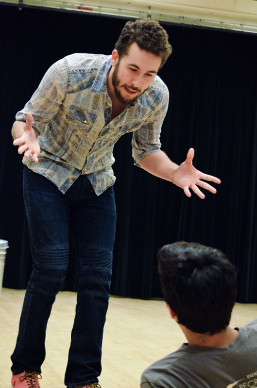 Student acting on a practice stage.